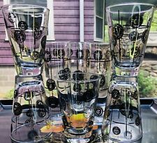 1950's Art Deco Gold Black Coin Highball Tom Collins Barware Libbey Glass Set-8 picture