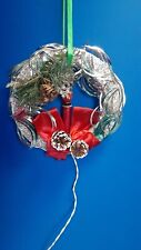 Homemade? Vintage Holly Foil Syrofoam Silver foil Wreath Candle Lighted WORKS picture