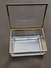 Vintage hinged glass and mirror trinket box w/beveled glass picture