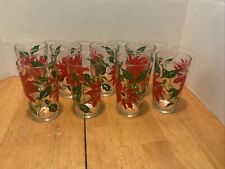 8 Vintage Poinsettia Hazel Atlas Glass Tumblers Complete Set picture