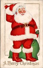 Christmas Greetings Jolly Santa Red Suit Toy Sack Postcard X17 picture
