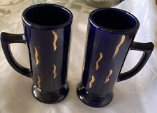 Vintage Caffe D'oro Cobalt Blue/Gold Espresso Mugs (2) picture