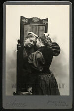 Antique Photo Smiling Woman in Mirror 1890s Portland Oregon picture
