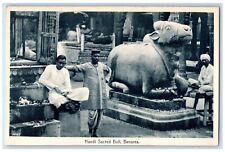 c1910's Nandi Sacred Bull Temple Marble Statue Benares India Antique Postcard picture