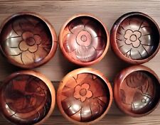 Vintage Hand Carved Wooden Bowls Set Of 6 picture