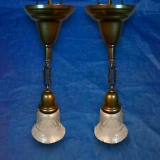 Wired Pair Brass Pendant Light Fixtures rare shades 7M picture