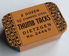 Vintage DIETZGEN Stamped Steel Thumb Tacks NOS 24 Pack Tin 3/8