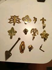 Vintage Lot Of Miscellaneous Solid Brass Ornate Hooks picture