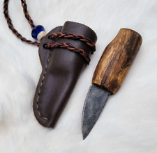 Viking Neck Knife | Small | Spalted Ash handle | Glass & Bone beads | Braided picture