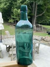 Antique DARK TEAL GREEN Whiskey 3 Piece Mold w/ Applied Lid Liquor Bottle 9-7/8” picture