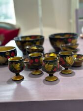 Vintage  Russian Khokhloma serving bowls and cups early 70