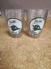 Vintage Tulane Green Wave Set Of 2 Plastic Tumblers Roll Wave Roll Pre Owned picture