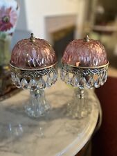 Pair Vintage Michelotti Pink/Cranberry Crystal Lamp with Prisms 10