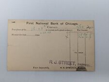 Vintage 1892 First National Bank of Chicago Statement Receipt Postcard D-2 picture
