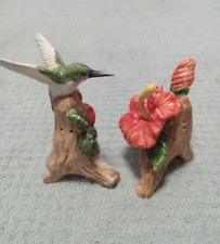 Adorable Ceramic Humming Bird & Hibiscus Flower Salt and Pepper Shakers picture