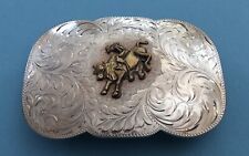 Vintage Old Western Signed HE Sterling Silver Bull Rider Trophy Belt Buckle picture
