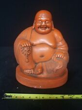 Vintage Ceramic BUDDHA statue Orange Meditating 12