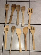 Vintage Lot 10 Wooden Spoons Oval Circle Hollow Square Slant #692 picture