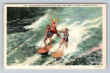 Atlantic City NJ-New Jersey, Aquaplaning on Ocean, Antique Vintage Postcard picture