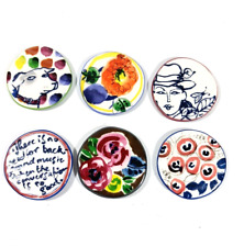 Anthropologie Moments Painted Pottery Refrigerator Magnets Set of 6 picture