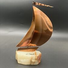 DeMott USA MCM Brutalist Copper 7.5” Sailboat Sculpture Onyx Base Nautical picture