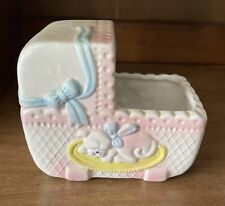 Vintage Ceramic Baby Buggy Puppy Dog Planter picture