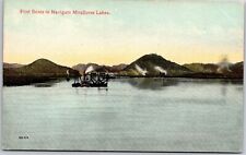 First Boats to Navigate Miraflores Lakes Panama Overlooking Mountain Postcard picture