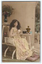 1904 Pretty Girl Curly Long Hair Cigarette RPPC Photo Redruth England Postcard picture