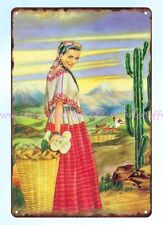Otomi Indigenous mexican girl cactus metal tin sign bar pub signs picture