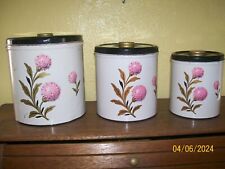 Vintage 1950's DECOWARE Metal Canister Set of 3 PINK THISTLE picture