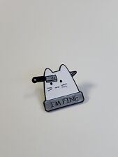I'm Fine White Cat With Knfe In Head Lapel Pin Humorous  picture