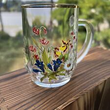 Vintage Clear Glass Colorful Flowers Gold Trim Coffee Mug Tea Cup France picture