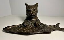 Vintage Bronze Cat Holding Fish Tray picture
