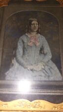 1850s 1/4 glass plate Hand Colored Ambrotype Beautiful lady blue dress tinted picture
