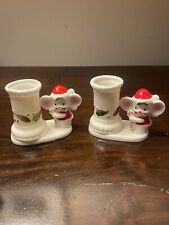 Vintage Lenox Christmas Mouse Mice Candle Holder Holiday Candy Cane Holly picture