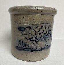 Vintage 1989 Rowe Pottery Salt Glaze Crock Blue Decorated Sheep- Lamb Design 4