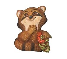 Vintage 1977 Home Interior HOMCO DART Happy Raccoon W Flowers Wall Plaque # 7497 picture