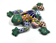 Enchanted Talavera Frog Pottery Hand Painted Mexican Ceramic Garden Frog 11.5