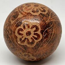Hand Carved Painted Ceramic Sphere Ball w/Flowers  3.25”Diameter Unique picture