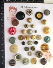 34 Vintage Celluloid Acetate Buttons Mounted on Display Card picture