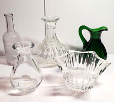 Vintage 5 PC Lot Glass Genie Bottles Rare Shapes Vases CLEAR and Green picture
