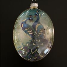 Vintage Gold Blue Peacock Bird Large Christmas Ornament Dome 6