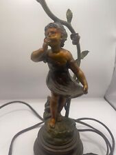 Antique French Bronze Wash Figural Lamp little girl ,roses  AS IS 15 inch tall picture