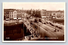 RPPC O'Connel Street Bridge Double Decker Busses R1398 Dublin Ireland Postcard picture