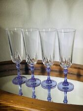 Cristal D'Arques Auteuil Lilas Purple Stem Champagne Glass Flute Set of 4 France picture
