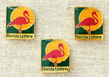 3 Florida Lottery Lapel Pin Lot Vintage Pink Flamingo Bird Enamel Tropical picture