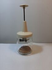 Vintage Food Chopper with Glass Jar, Spring Load, Round Wooden Chopping Block picture