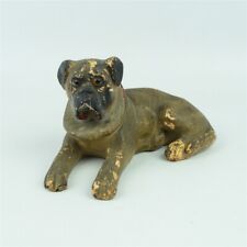 Antique Chalkware Laying American Bulldog Statue Figure Glass Eyes Dog 7