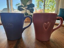 RARE 2006 2x Starbucks Embossed BlueKiss Heart Pink Coffee Cup Tea Mugs 15oz picture