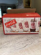 Vintage BOX SET OF 8 Diet Coca Cola CLASSIC 16 oz Glasses 1992 INDIANA GLASS  picture